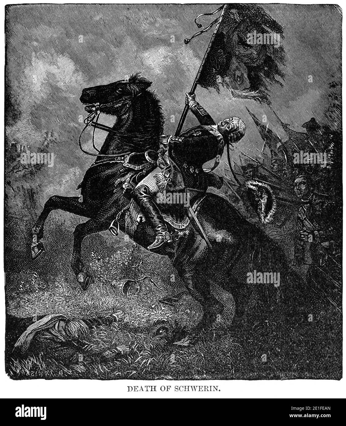 Death of Schwerin, Illustration, Ridpath's History of the World, Volume III, by John Clark Ridpath, LL. D., Merrill & Baker Publishers, New York, 1897 Stock Photo