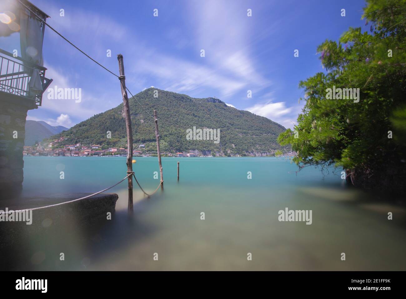 Long exposure of Island Monte Isola in Lago D'Iseo, Italy Stock Photo