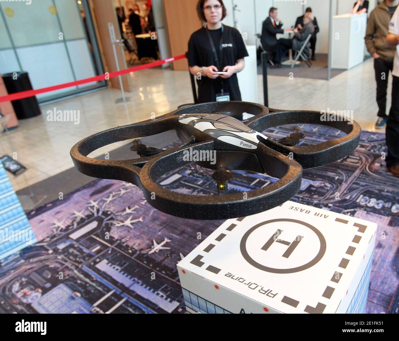 The Parrot AR Drone is presented at InnoRobo (Innovation Robotic) European Summit in Lyon France on March 23, 2011. Photos by Vincent Dargent/ABACAPRESS.COM Stock Photo