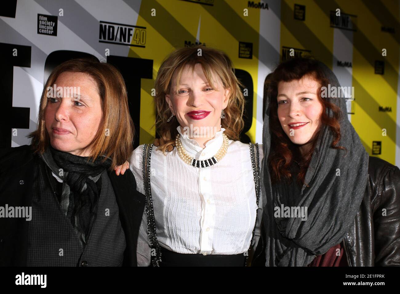 Musicians/film subjects (L-R) Patty Schemel, Courtney Love and Melissa auf der Maur attend the 2011 New Directors/New Films screening of 'Hit So Hard' at The Museum of Modern Art in New York City, NY, USA on March 28, 2011. Photo by Charles Guerin/ABACAPRESS.COM Stock Photo