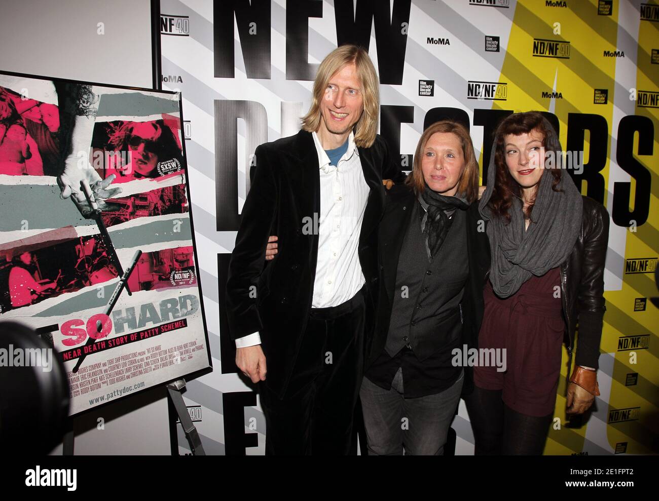 Musicians/film subjects (L-R) Eric Erlandson, Patty Schemel and Melissa auf der Maur attend the 2011 New Directors/New Films screening of 'Hit So Hard' at The Museum of Modern Art in New York City, NY, USA on March 28, 2011. Photo by Charles Guerin/ABACAPRESS.COM Stock Photo
