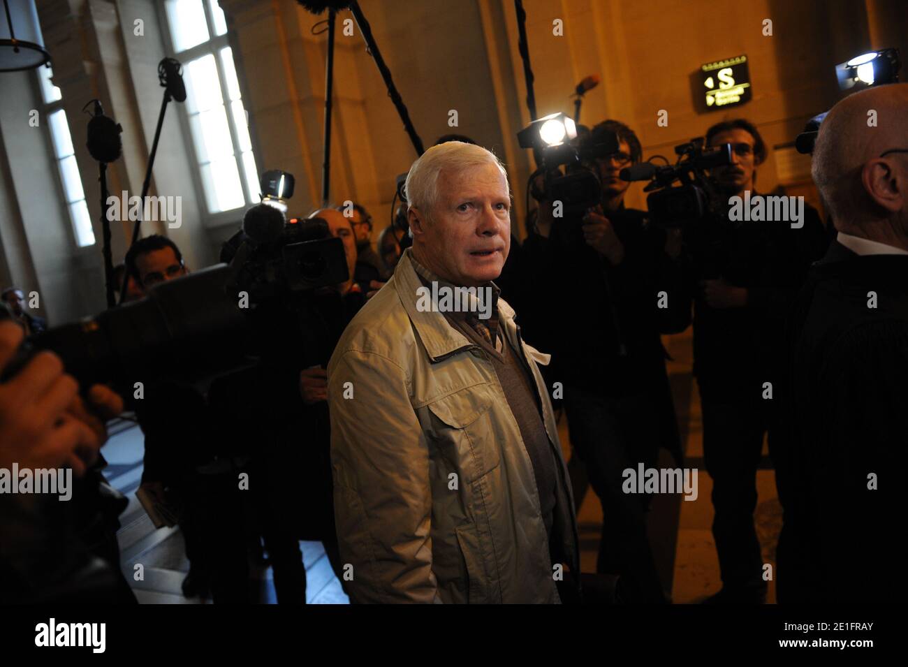Frenchman Andre Bamberski arrives at the Palais de Justice to attend German cardiologist Dieter Krombach's trial for the murder of Kalinka Bamberski, in Paris, France on March 29, 2011. The German doctor is accused of having raped and killed his then 14-year-old stepdaughter, Kalinka Bamberski, in the summer of 1982 while she was holidaying with her mother at Krombach's home at Lake Constance, southern Germany. A court in Germany ruled that Krombach could not be held responsible for the death, but in 1995 a court in Paris found the doctor guilty of manslaughter and sentenced him in absentia to Stock Photo