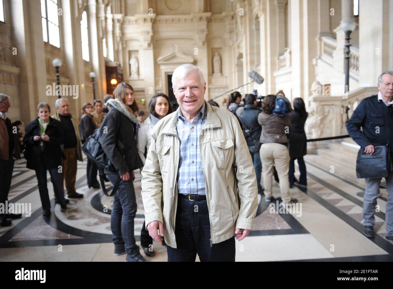 Frenchman Andre Bamberski leaving the Palais de Justice where he attended the second day of German cardiologist Dieter Krombach's trial for the murder of Kalinka Bamberski, in Paris, France on March 30, 2011. The French court today decided to continue the trial of the German doctor, who is accused of having raped and killed his then 14-year-old stepdaughter, Kalinka Bamberski, in the summer of 1982 while she was holidaying with her mother at Krombach's home at Lake Constance, southern Germany. A court in Germany ruled that Krombach could not be held responsible for the death, but in 1995 a cou Stock Photo