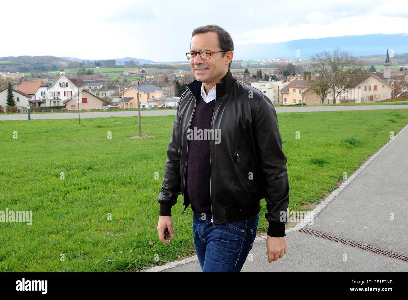 Jean-Luc Delarue meets with youths as part of his 'Delarue Drugs Camping  Car Tour' in Payerne, Switzerland on March 30, 2011. Delarue tours France  and Switzerland in a camping car to inform