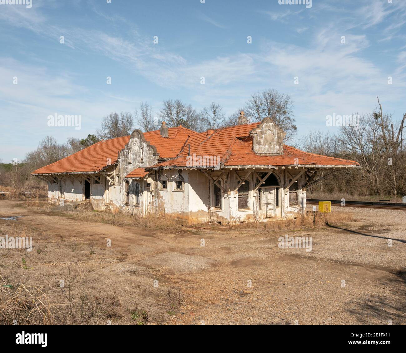 Wadley Alabama, USA, vintage train depot, a Mission Revival