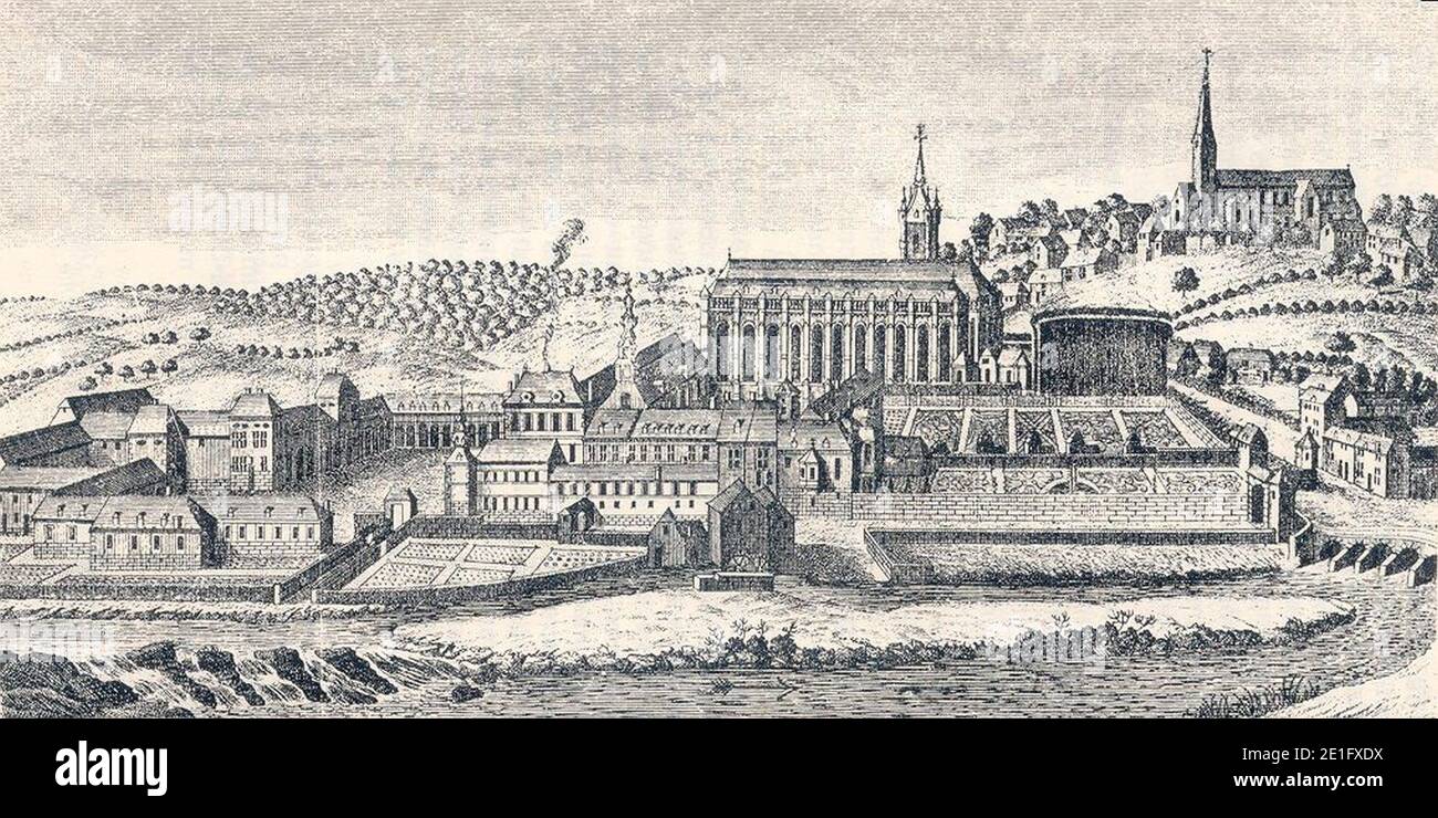 Lobbes, abbaye avant 1794 (gravure Stock Photo Alamy