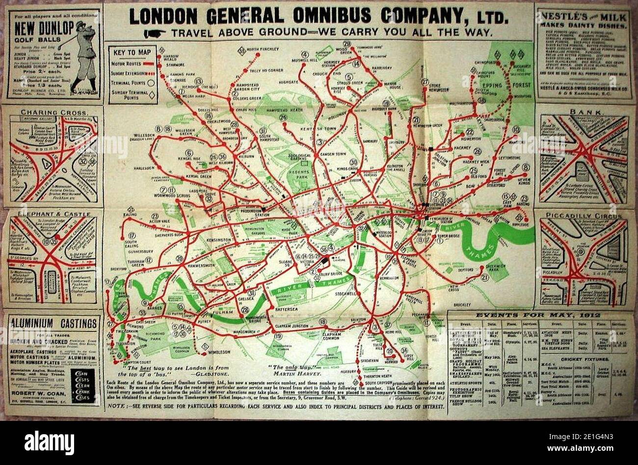 London General Omnibus Company route map May 1912. Stock Photo