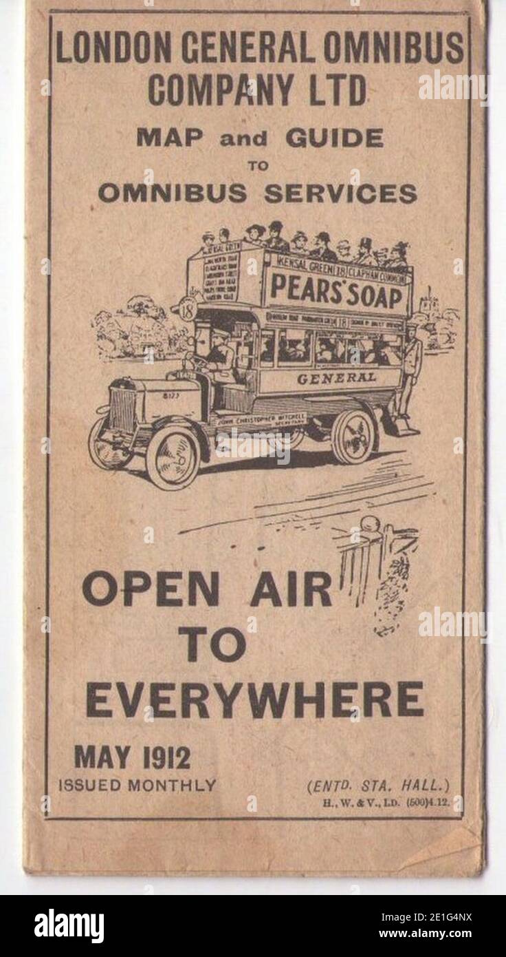 London General Omnibus Company route map May 1912 Cover. Stock Photo