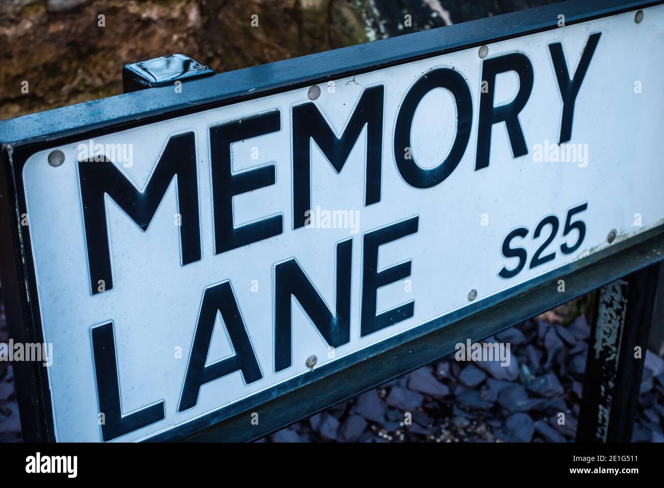 Street name sign, called Memory Lane. Stock Photo