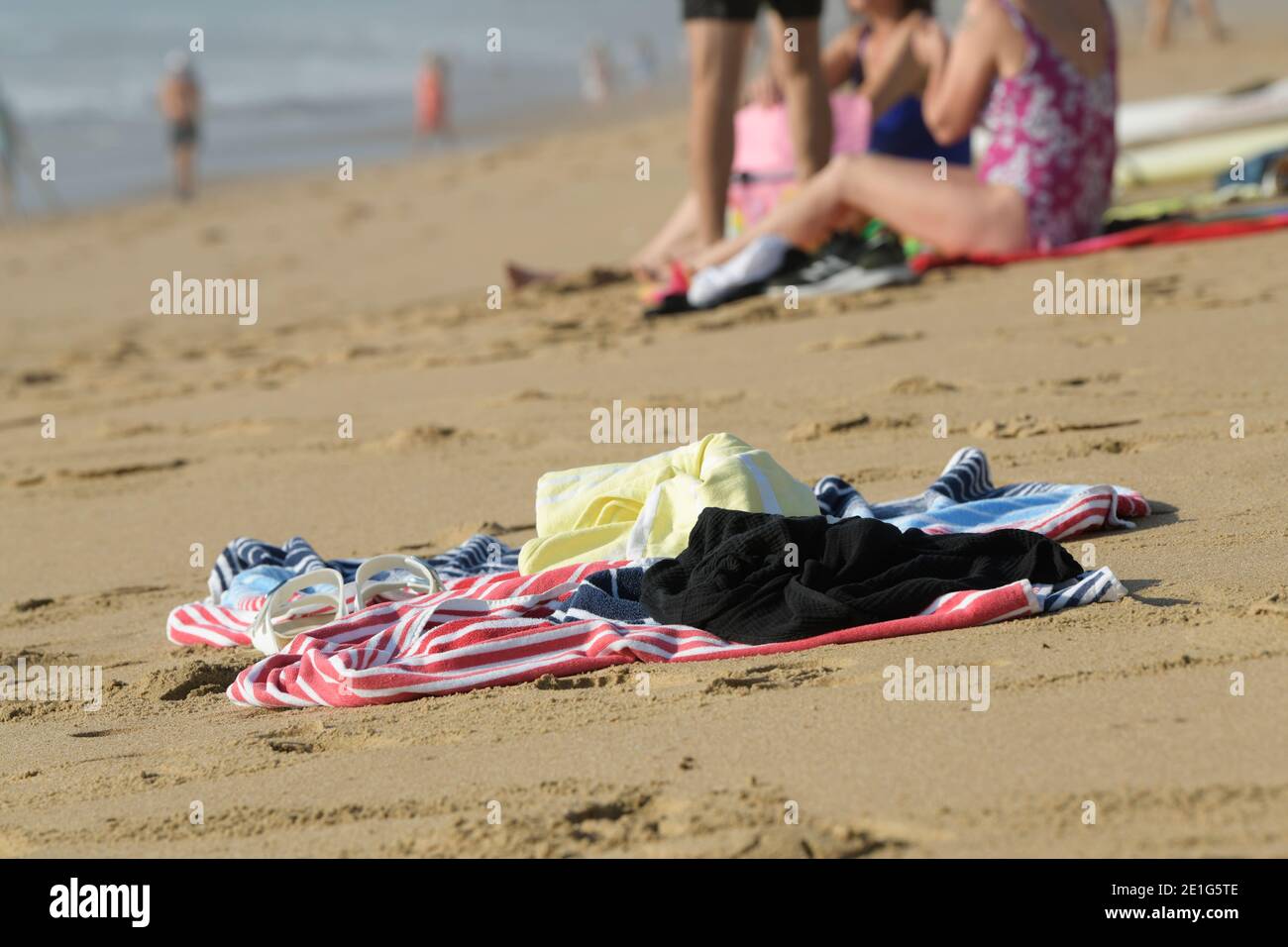 Group of objects, towels on beach, seaside holiday, beachfront, Durban