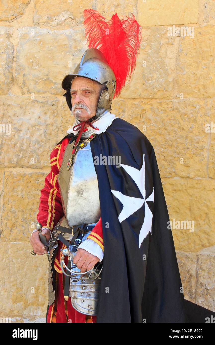 The Grand Bailiff of the Order of Malta during the In Guardia Parade at Fort Saint Elmo in Valletta, Malta Stock Photo