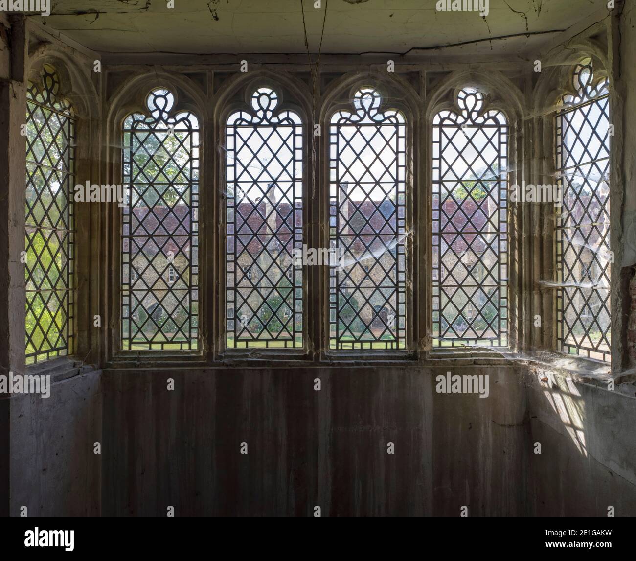 Dusty windows, Hospital of St Cross and Almshouse of Noble Poverty, Winchester, UK. Stock Photo