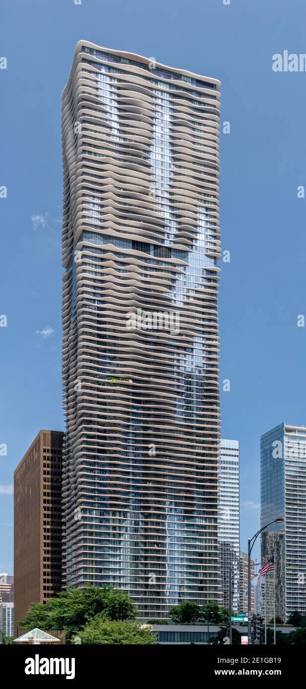 Exterior view of the 82 storey, 876 feet high Aqua Tower in Chicago, Illinois, USA. Stock Photo