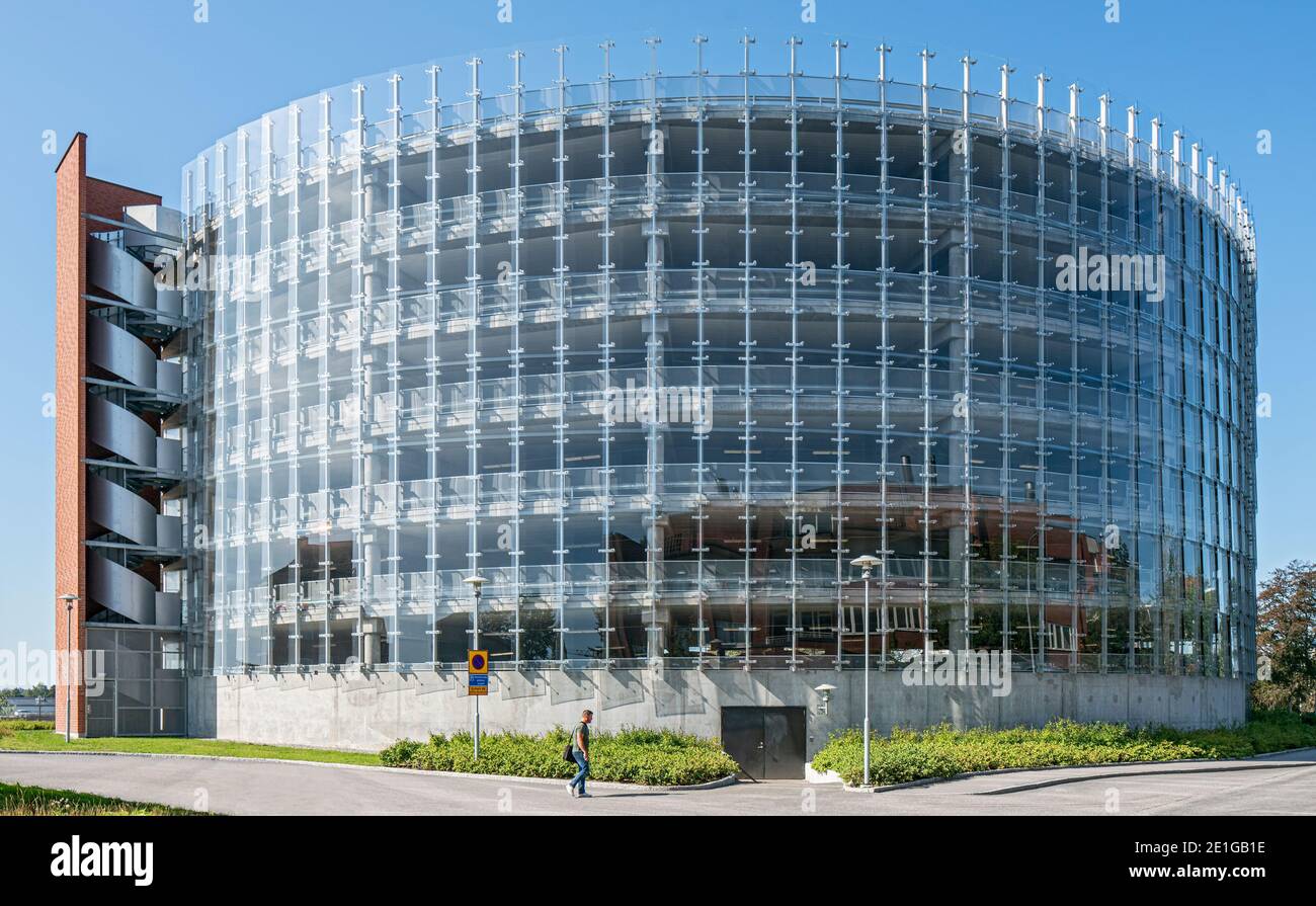Exterior view of the Parking Garage Campus Solna, Karolinska Institute, Stockholm, Sweden. Stock Photo