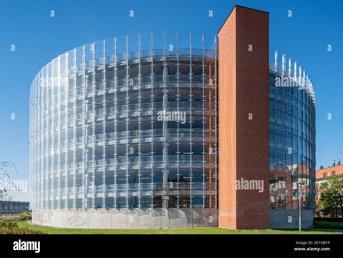 Exterior view of the Parking Garage Campus Solna, Karolinska Institute, Stockholm, Sweden. Stock Photo