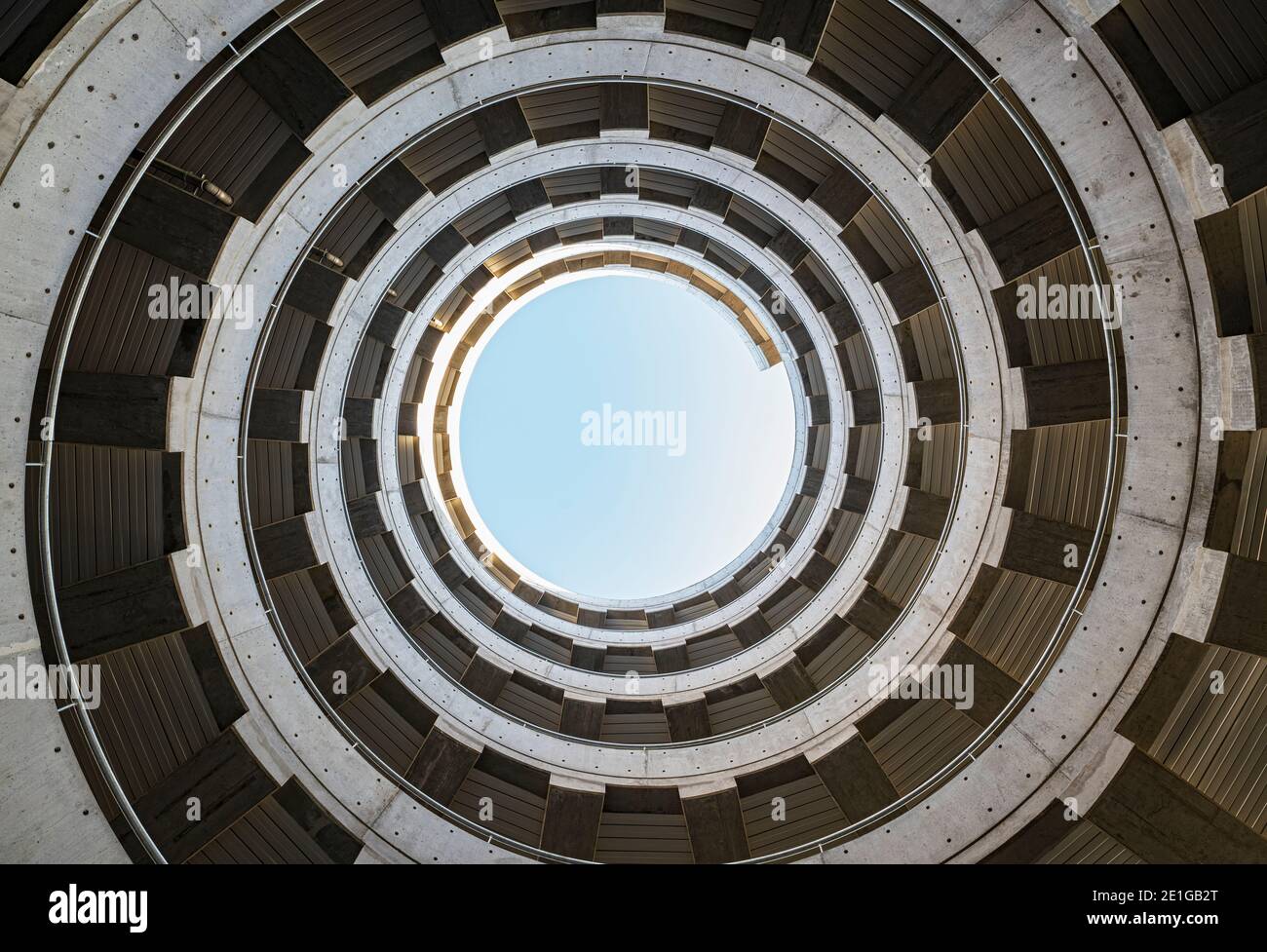 Concrete interior of the Parking Garage Campus Solna, Karolinska Institute, Stockholm, Sweden. Stock Photo