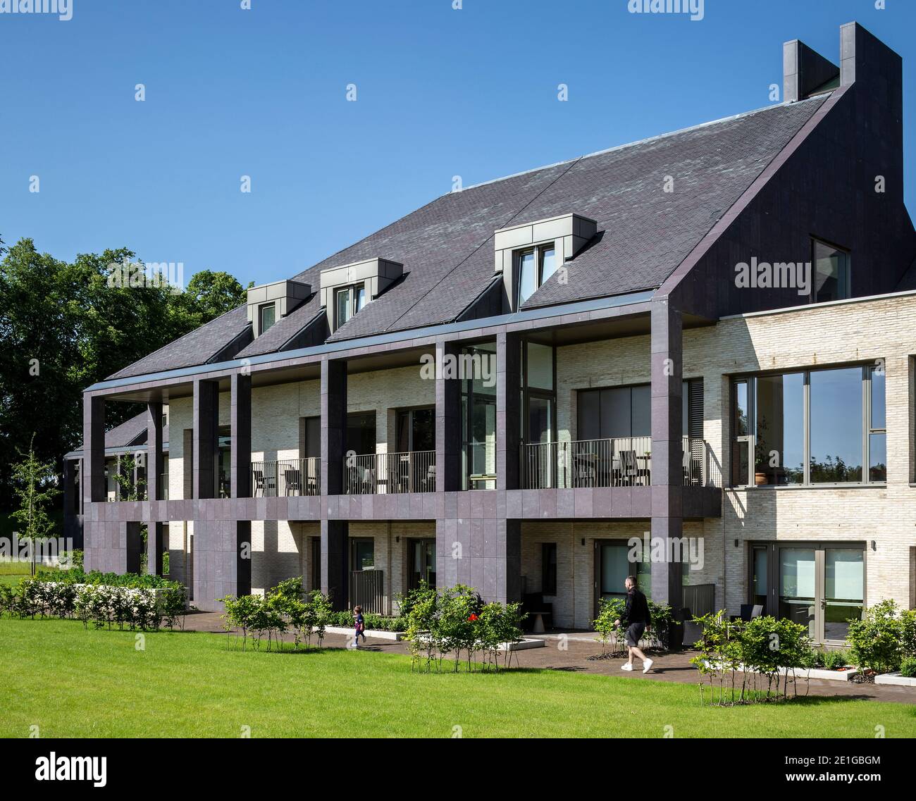 Prince and Princess of Wales Hospice, Bellahouston Park, Glasgow, Scotland, UK.  A  East elevation with balconies. Stock Photo
