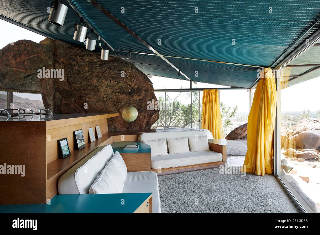 Interior of the Frey House II in Palm Springs, California, USA, long