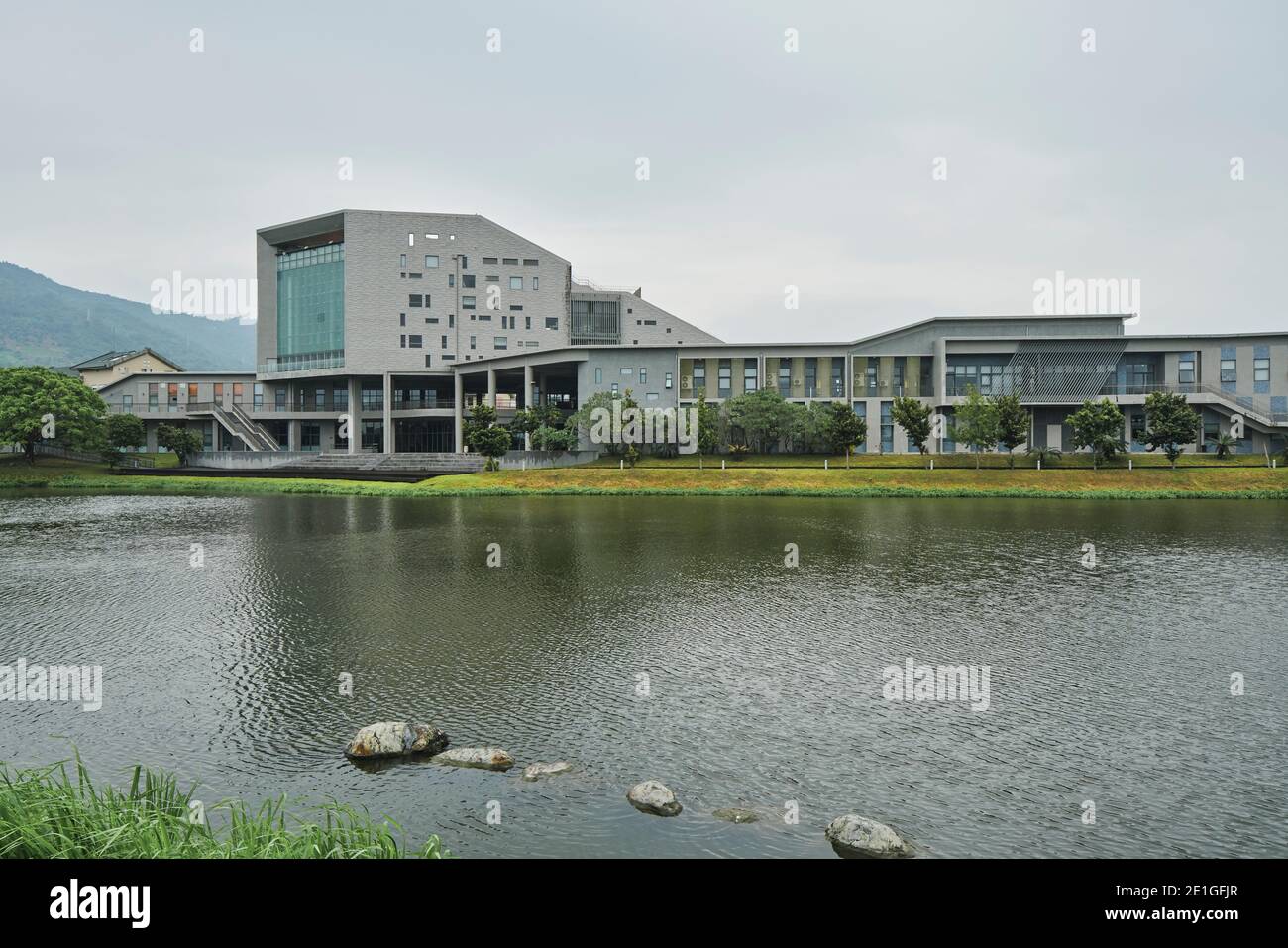 National Taitung University Library and Information Centre in Taitung, Taiwan, on a campus located between mountains and sea. Stock Photo