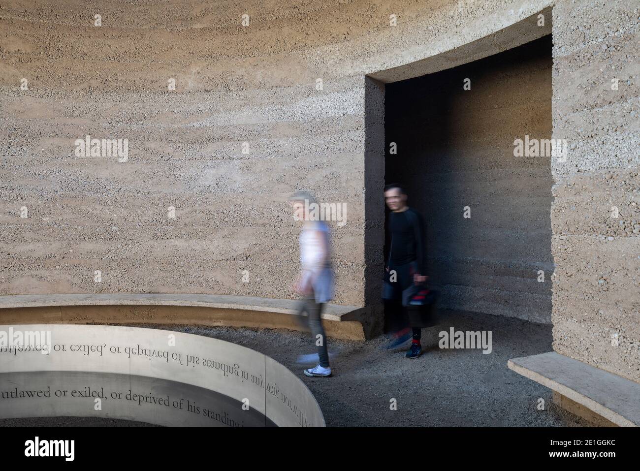 Interior view of Writ in Water, an architectural artwork by Mark Wallinger, in collaboration with Studio Octopi, at Runnymede, Surrey, UK, commissioned by the National Trust to celebrate the enduring significance of Magna Carta. Stock Photo