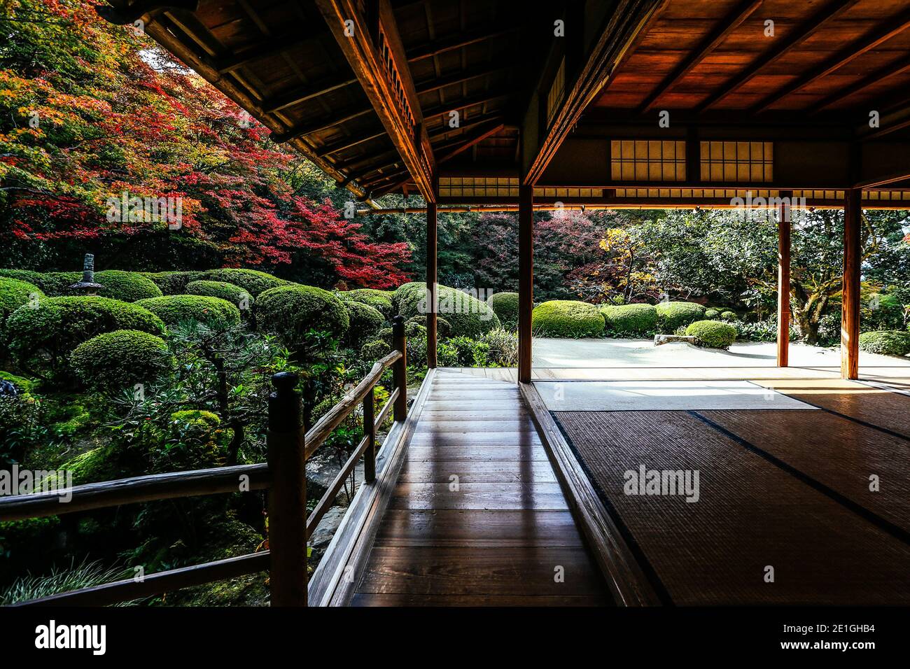 Shisendo Temple, a small traditional temple in Northern Kyoto, with pristine garden pictured in autumn, Japan. Stock Photo