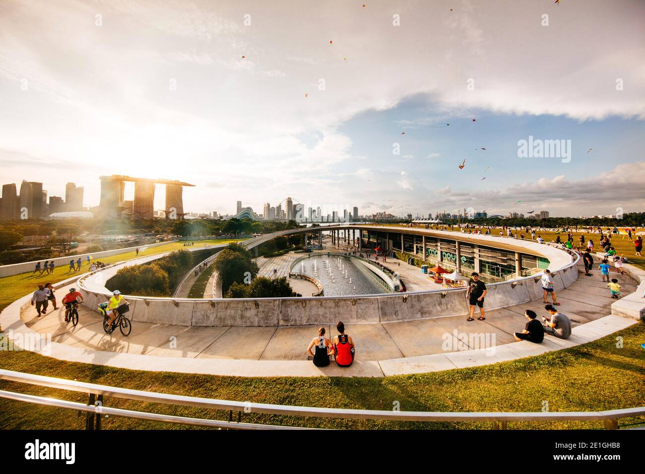 Marina Barrage, Singapore, a reservoir with public green roof built across the mouth of Marina Channel. Stock Photo