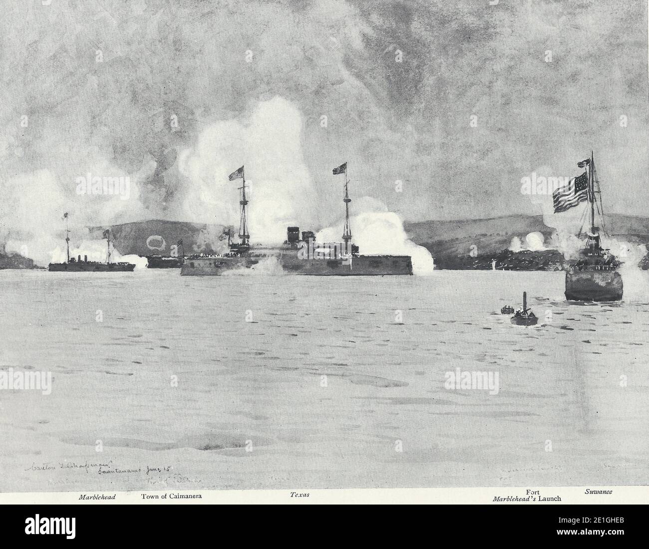 Shelling the Spaniards out of Caimanera during the Spanish American War, 1898 Stock Photo