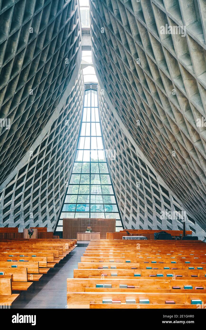 Interior view of the Luce Memorial Chapel in Xitun, Taichung, Taiwan, on the campus of Tunghai University by architect, I. M. Pei. Stock Photo