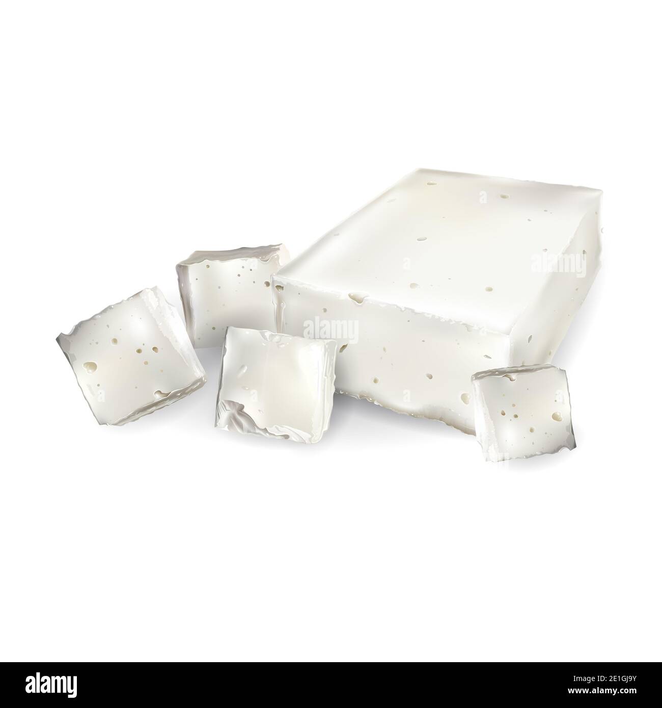 Feta cheese pieces on a white background. Stock Photo