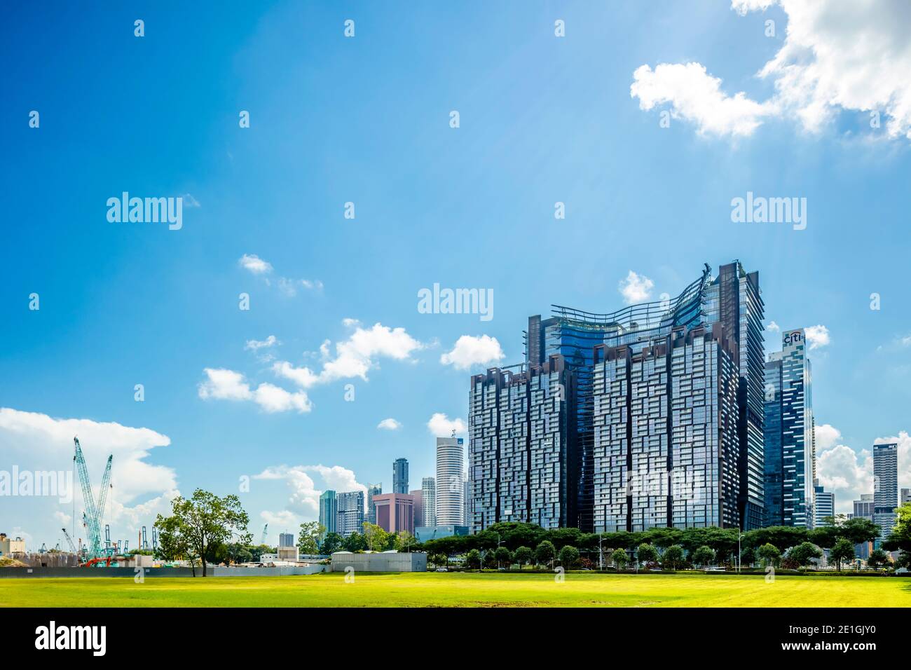 Exterior view of Marina One, a high-density mixed-use complex for the new Marina Bay financial district in downtown Singapore. Stock Photo
