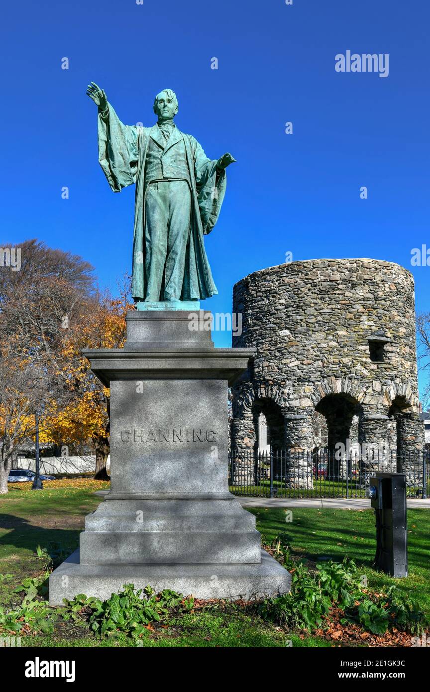 Newport Tower and Channing Statue, Tauro Park, Newport Rhode Island USA