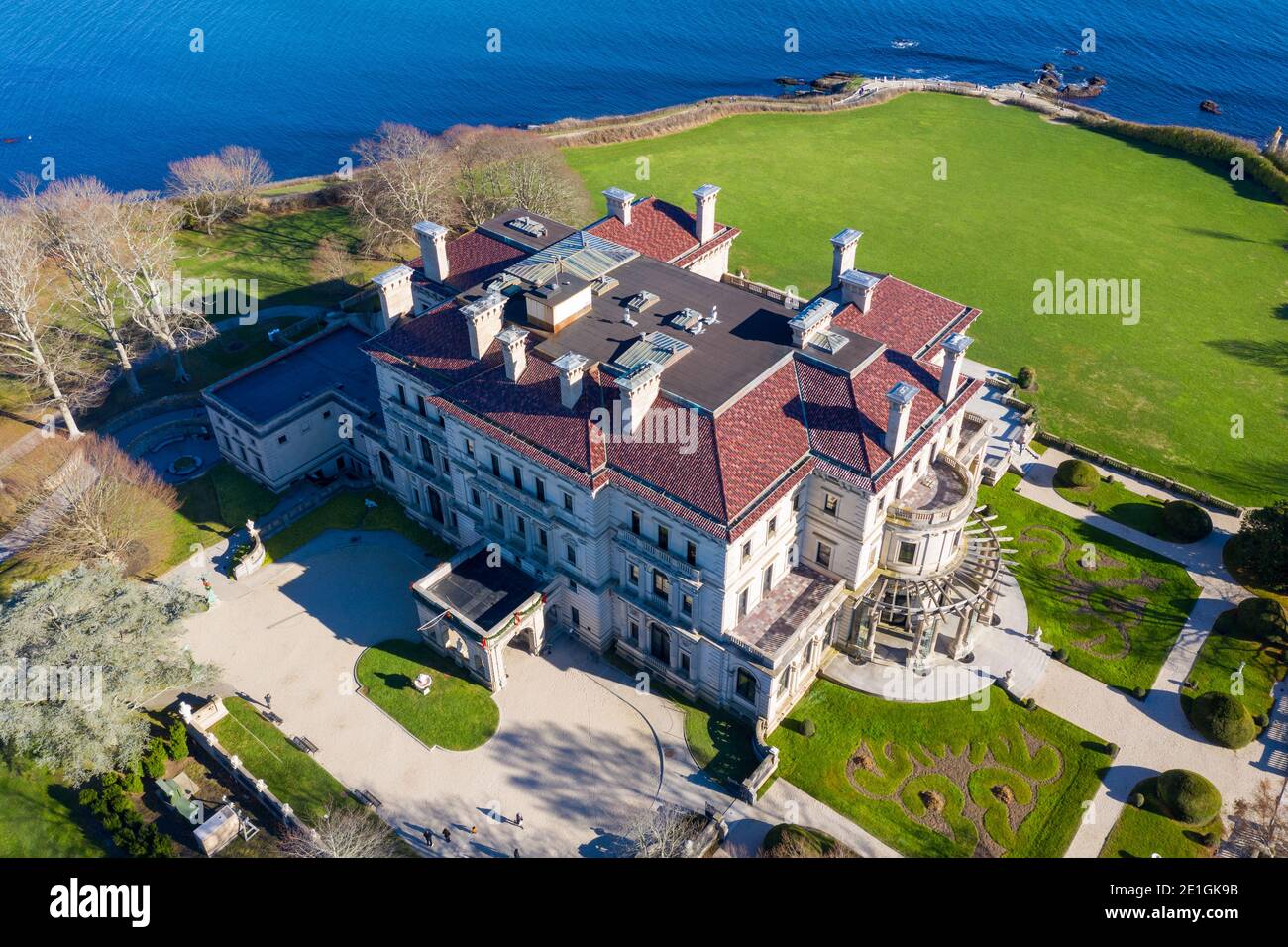 Newport, RI Nov 29, 2020 The Breakers and Cliff Walk aerial view