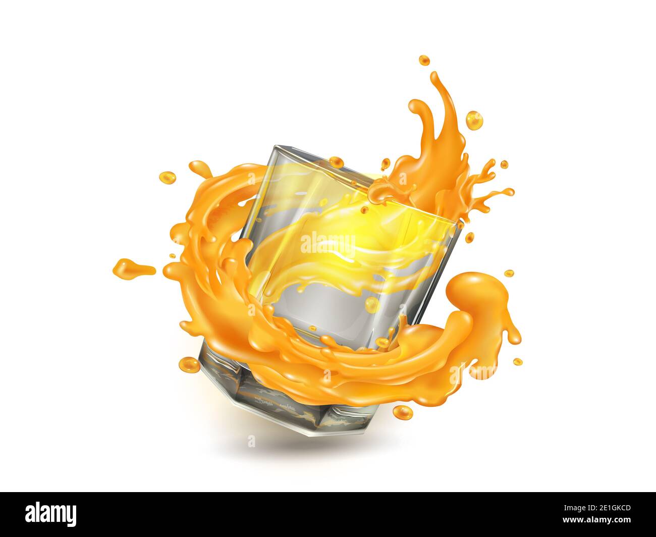 Falling glass with a splash of orange juice. Stock Photo