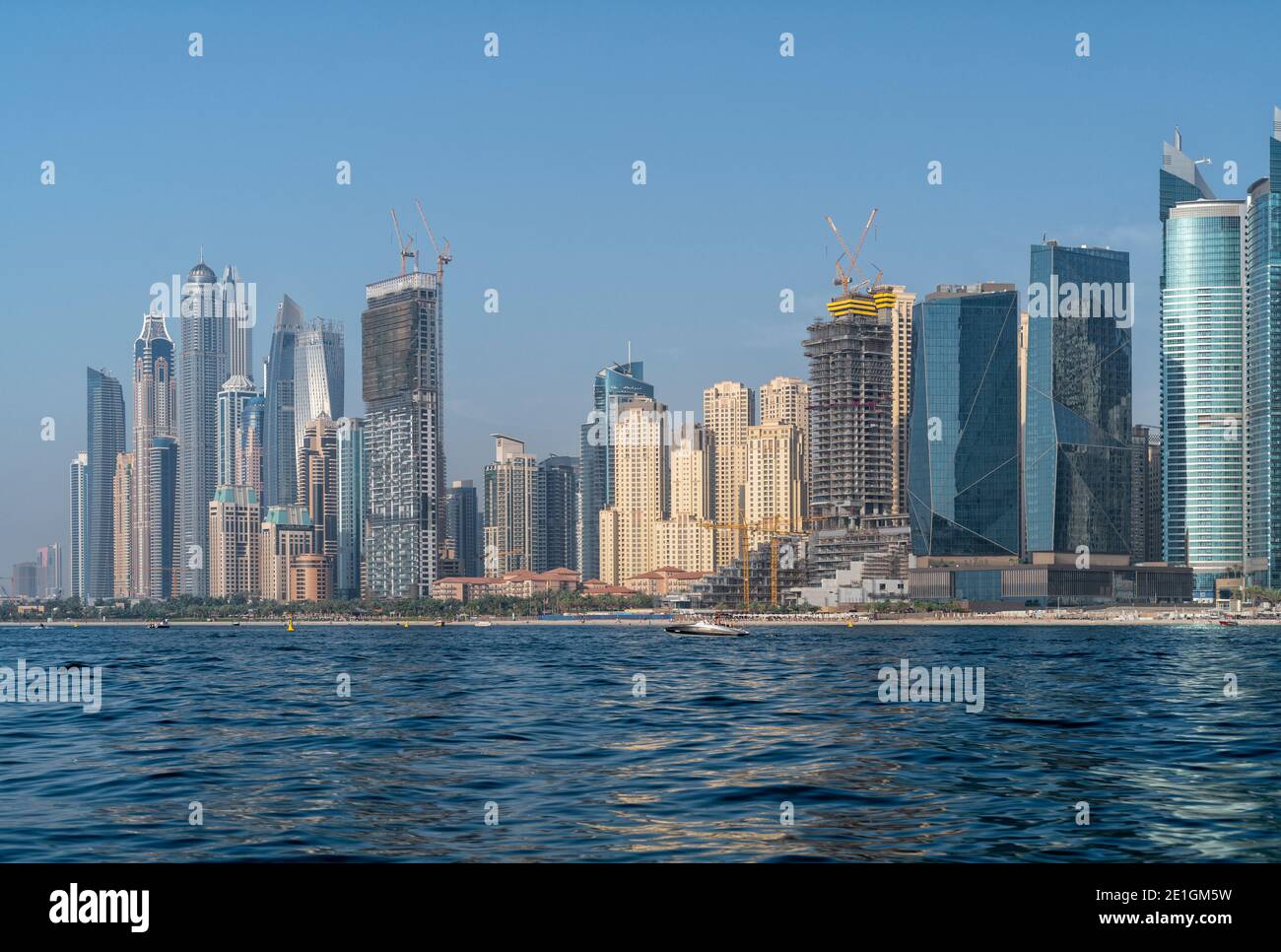 Skyline of the Dubai Marina, UAE. Stock Photo