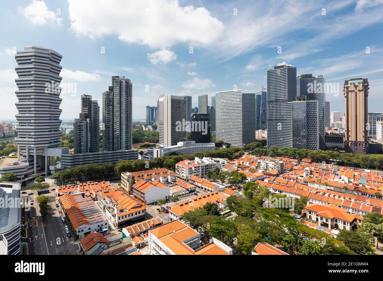 A low rise neighbourhood in Singapore, bounded by new developments such as The Concourse, The Gateway and DUO. Stock Photo