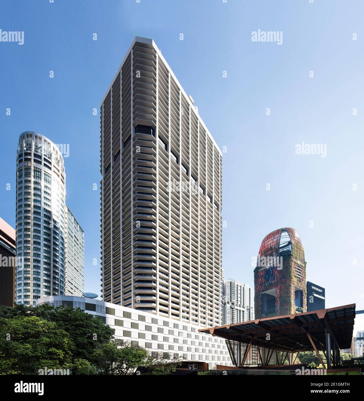Exterior view of International Plaza, a pioneering mixed-use development in Singapore's CBD in the 1970s. Stock Photo