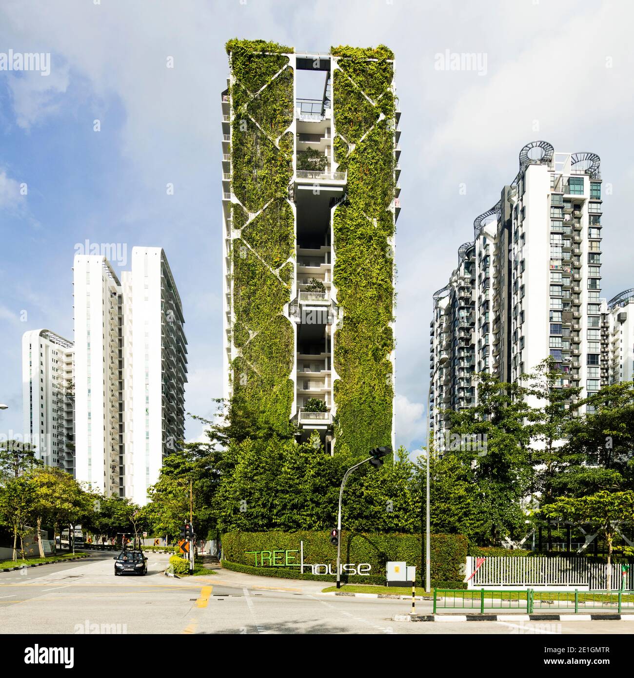 Exterior view of the Tree House Condominium, Singapore, with one of the