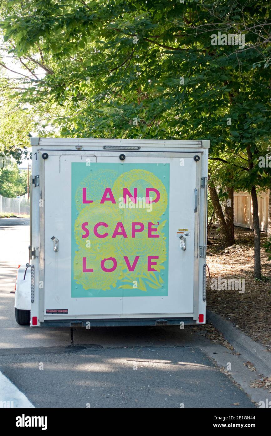 Gardener's 'Landscape Love' truck parked on the street. St Paul Minnesota MN USA Stock Photo