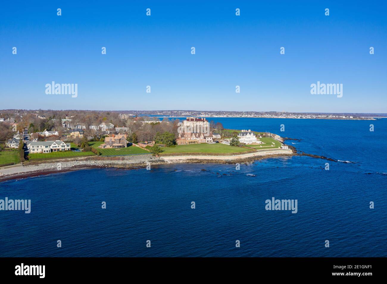 Newport, Rhode Island Nov 29, 2020 Aerial view of the rocky coast