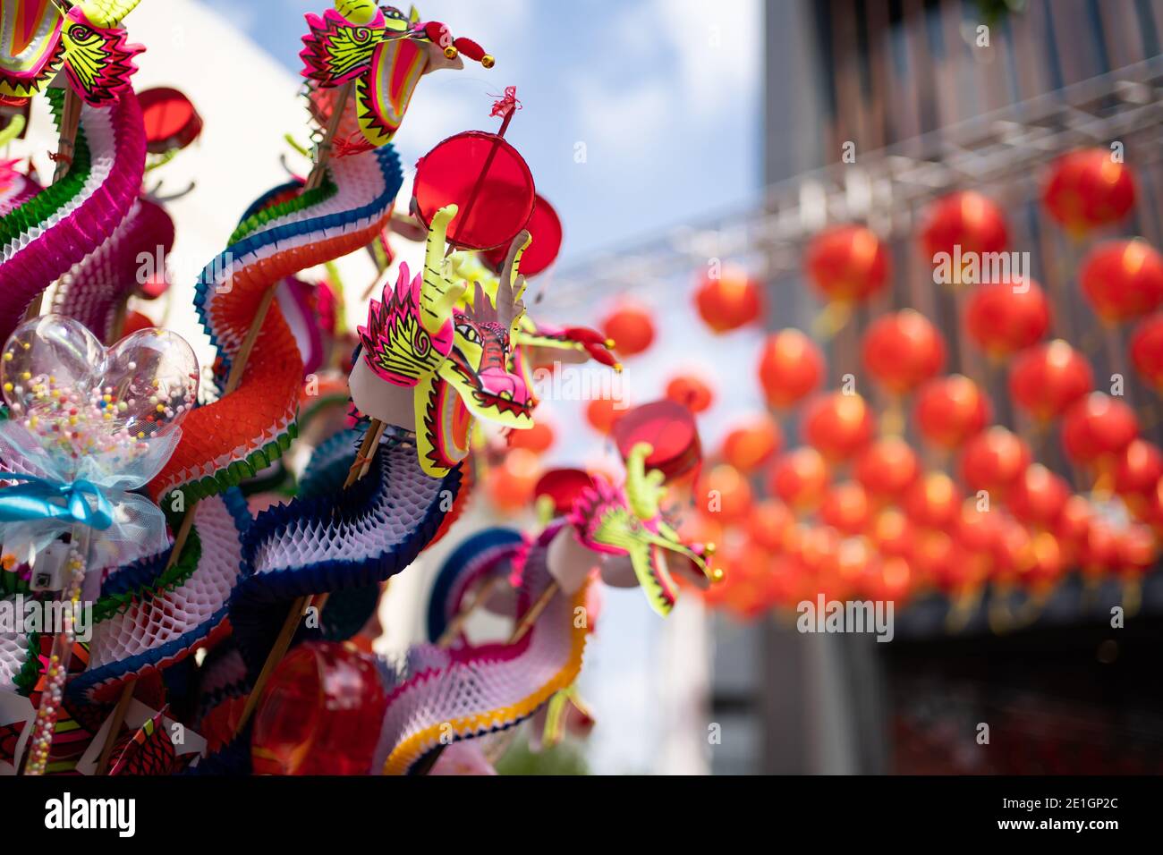 Chinese dragon puppet made from paper in Lunar new Year festival Stock Photo