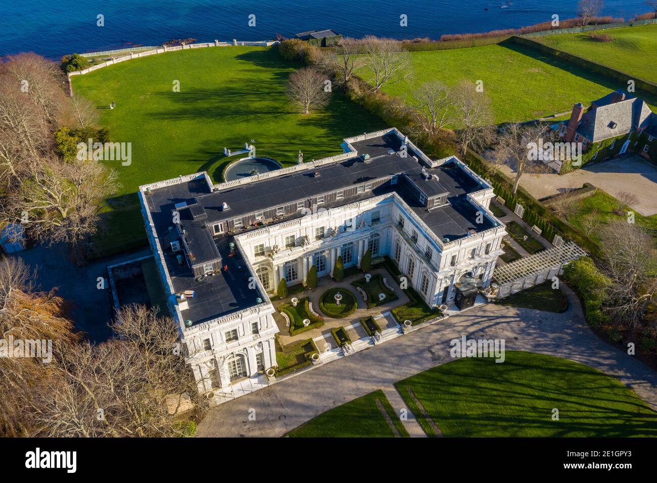 Newport, Rhode Island Nov 29, 2020 Exterior view of historic Rosecliff Mansion in Newport