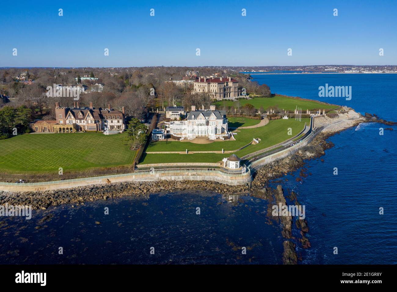 Newport, RI Nov 29, 2020 The Breakers and Cliff Walk aerial view