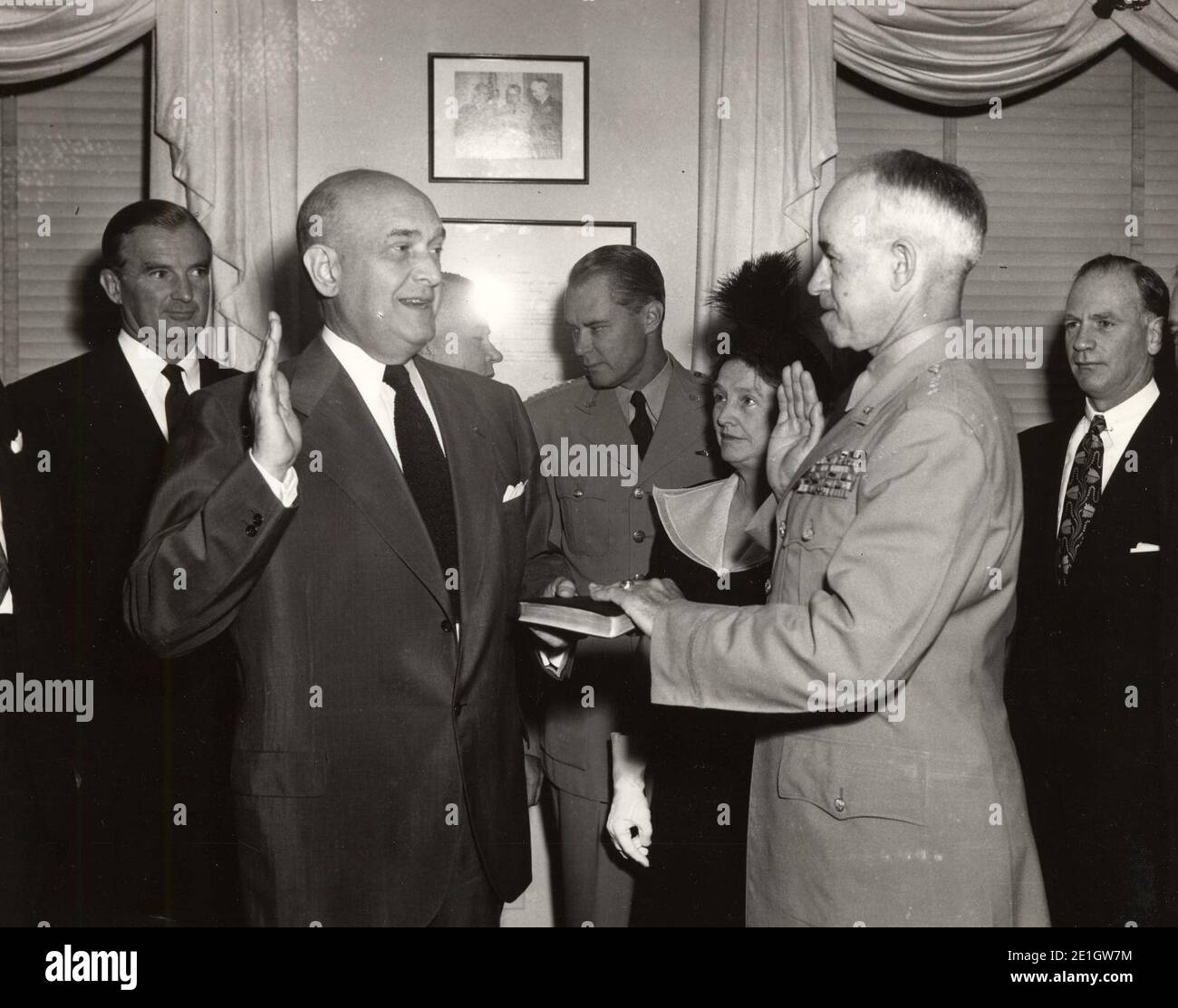 Louis Johnson swears in Omar Bradley as the first Chairman of the Joint ...