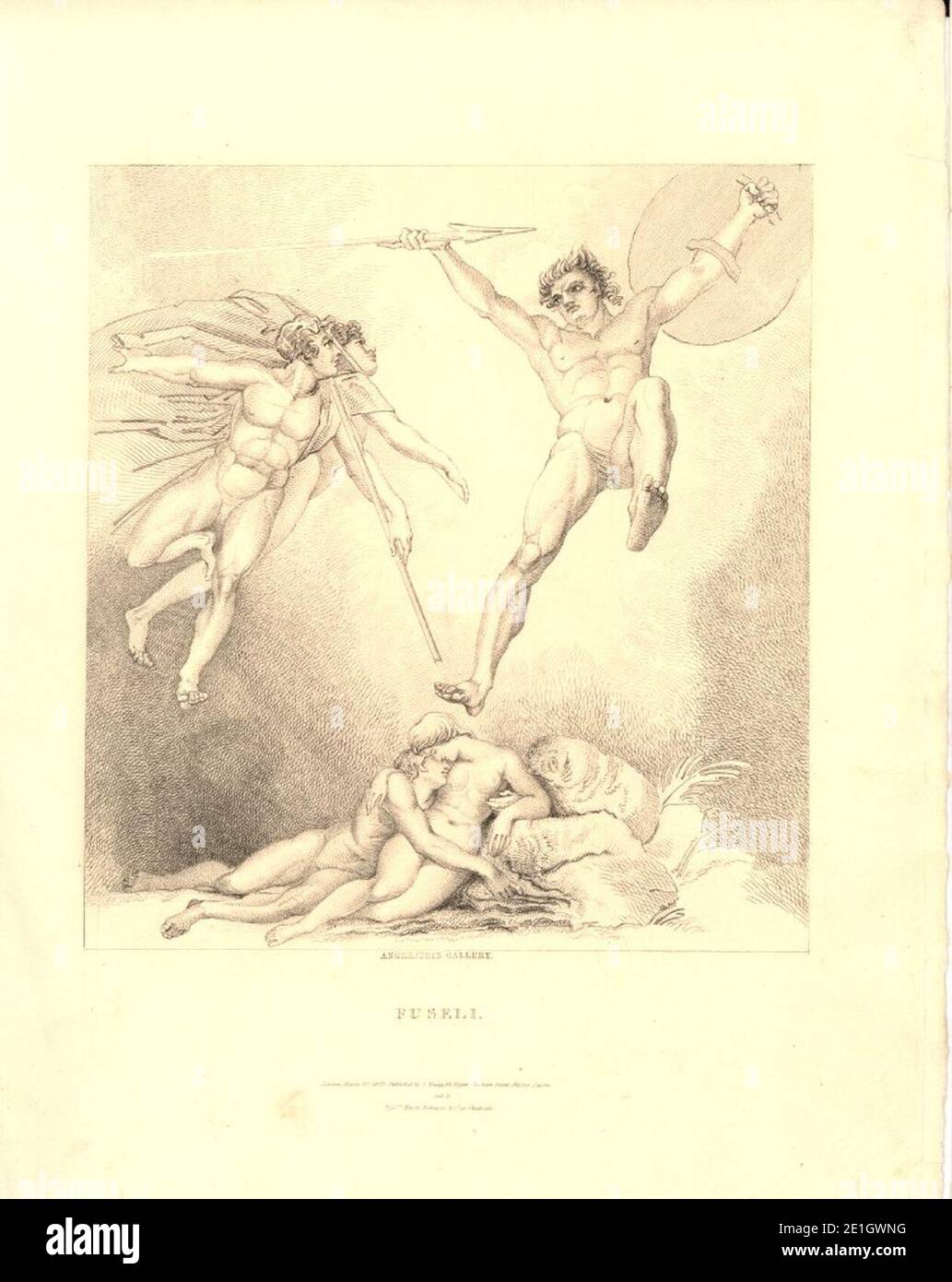 Louis Marie Normand - Satan Starting from the Touch of Ithuriel's Spear, 1823. Stock Photo