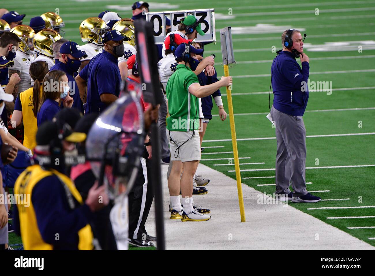 Notre Dame Fighting Irish head coach Brian Kelly In a game between the Alabama Crimson Tide and the Notre Dame Fighting Irish of the 2021 CFP Semifinal Rose Bowl football game Presented by Capital One at AT&T Stadium in Arlington, Texas, January 1st, 2021.Manny Flores/CSM Stock Photo