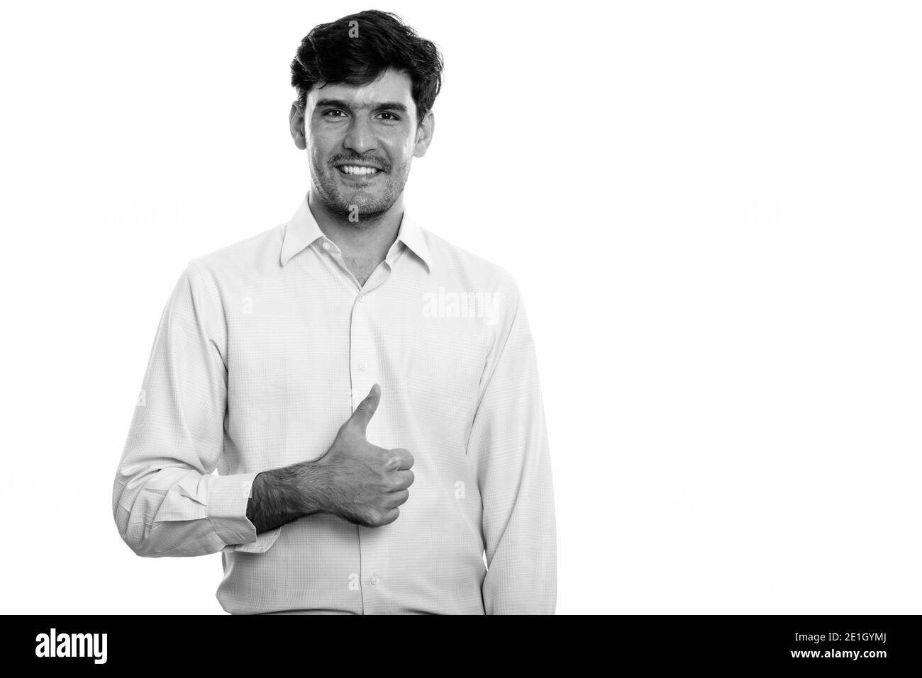 Happy businessman giving thumb up Black and White Stock Photos & Images ...