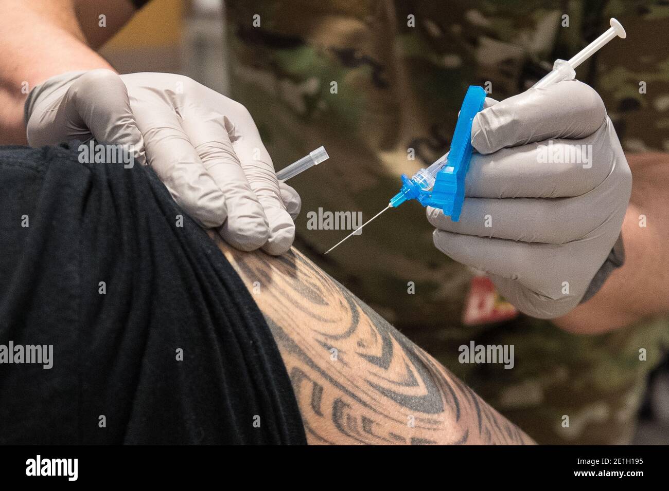 Pfizer-BioNTech COVID-19 vaccinations began Wednesday, December 16, 2020, at Madigan Army Medical Center on Joint Base Lewis-McChord in Tacoma, Washington. (USA) Stock Photo