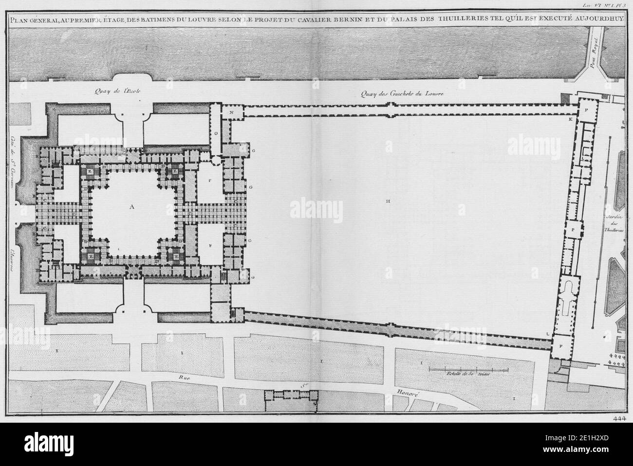 Louvre et Tuileries - Plan général suivant le projet de Bernin - Architecture françoise Tome4 Livre6 Pl3. Stock Photo