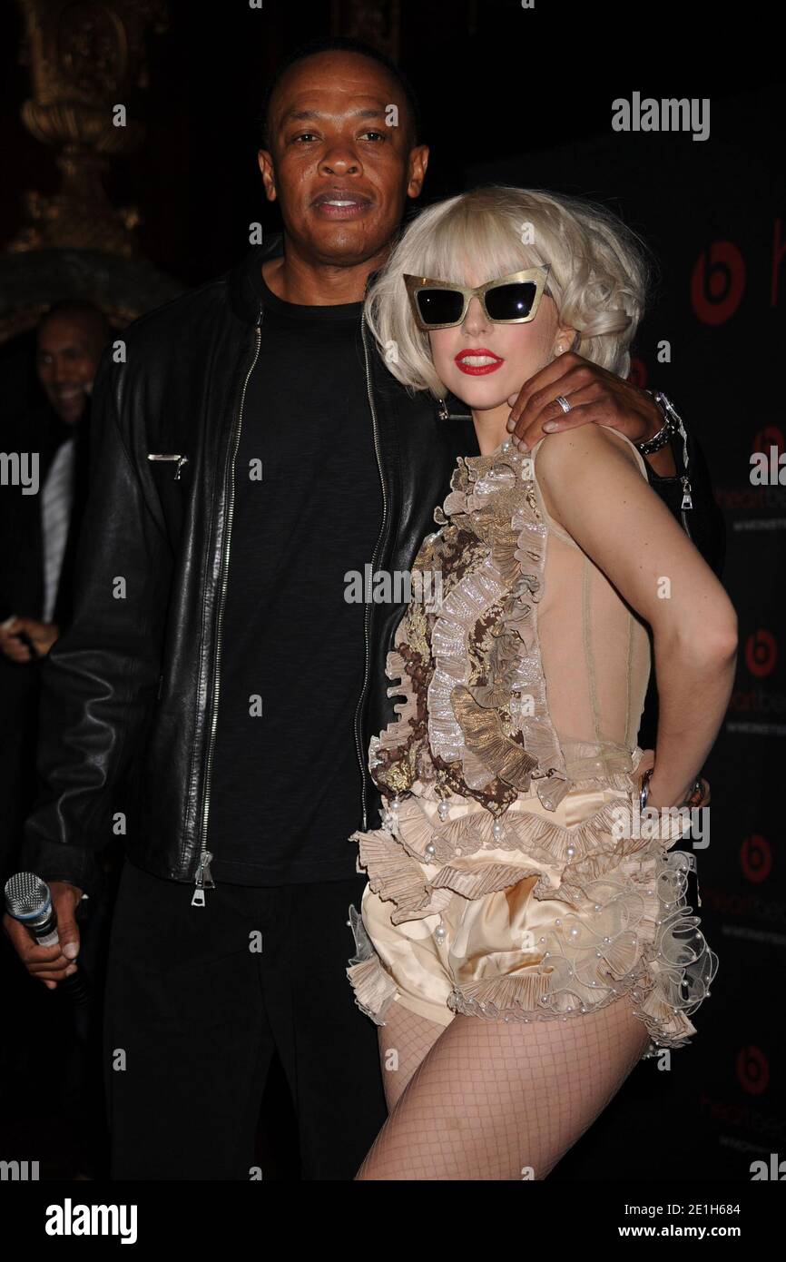 Manhattan, United States Of America. 30th Sep, 2009. NEW YORK - SEPTEMBER 30: Dr. Dre and Lady Gaga attend the Heartbeats by Lady Gaga headphones unveiling at GILT at The New York Palace Hotel on September 30, 2009 in New York City. People: Dr Dre, Lady Gaga Credit: Storms Media Group/Alamy Live News Stock Photo