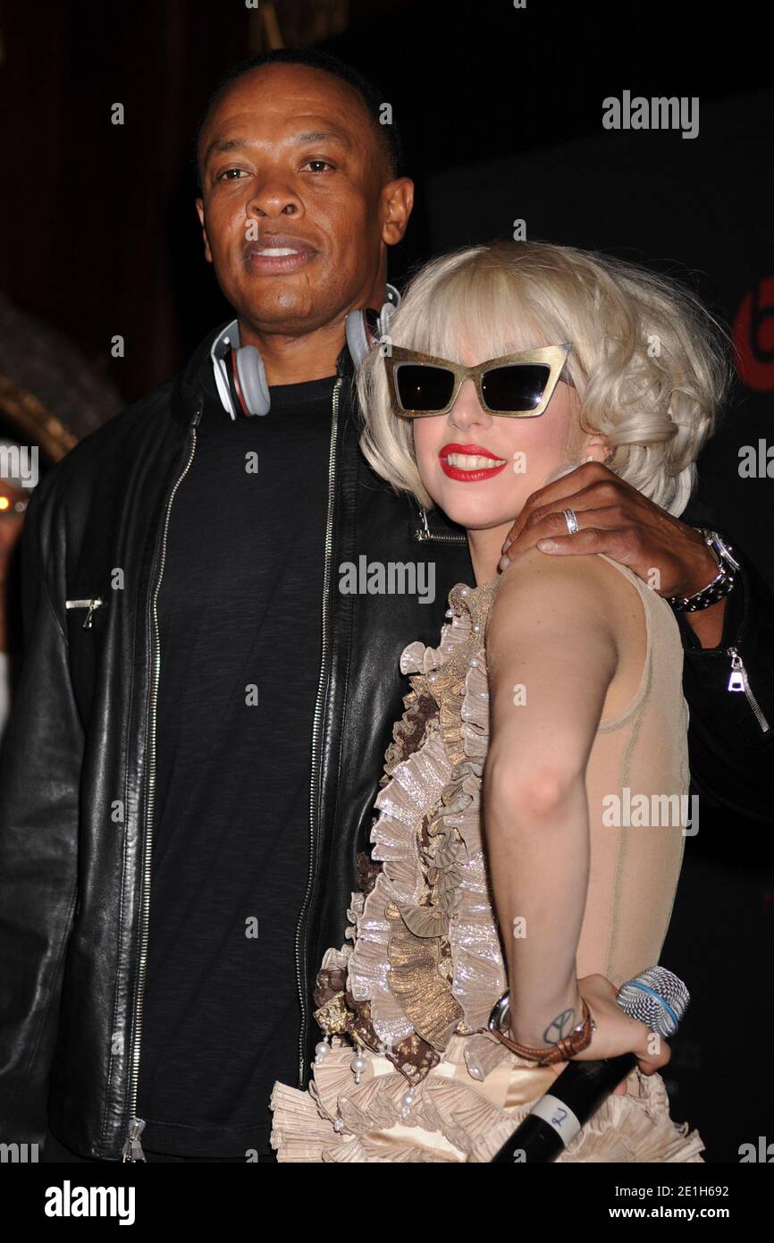 Manhattan, United States Of America. 30th Sep, 2009. NEW YORK - SEPTEMBER 30: Dr. Dre and Lady Gaga attend the Heartbeats by Lady Gaga headphones unveiling at GILT at The New York Palace Hotel on September 30, 2009 in New York City. People: Dr Dre, Lady Gaga Credit: Storms Media Group/Alamy Live News Stock Photo